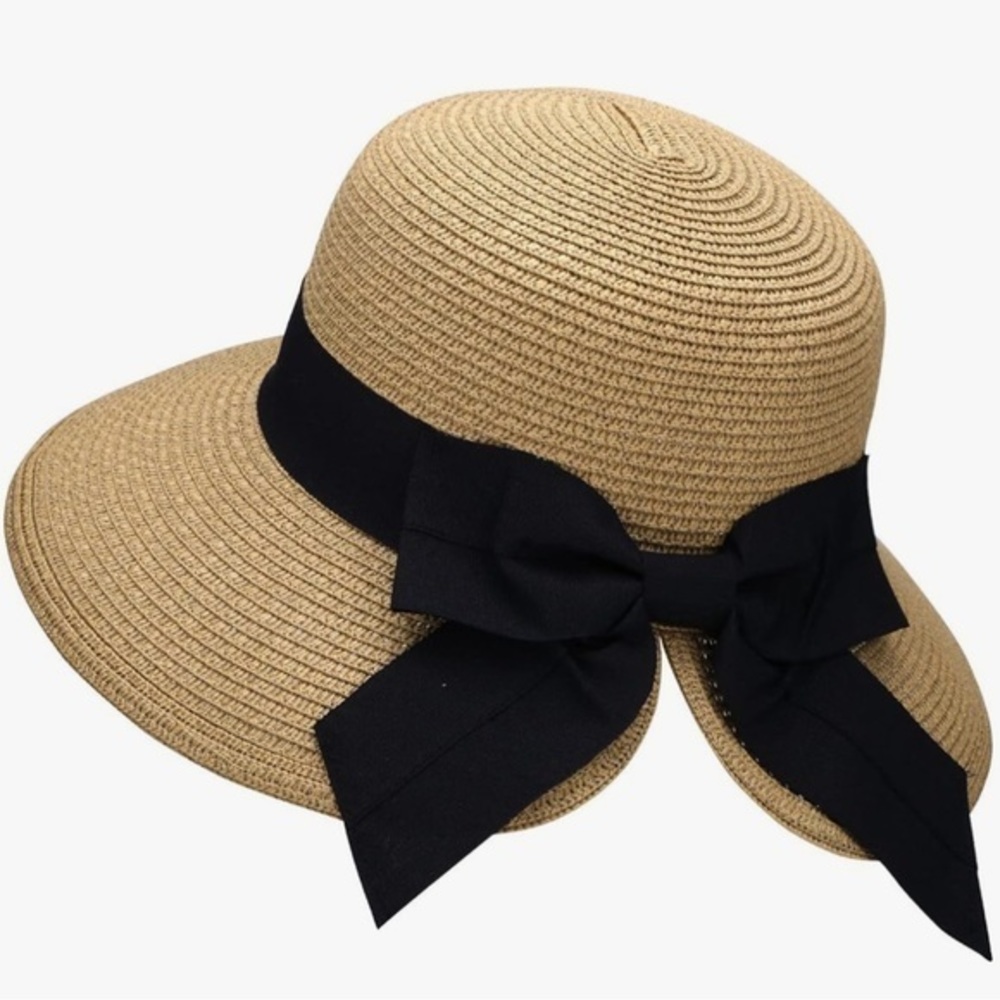 Elegant Tan Sun Hat with Black Ribbon